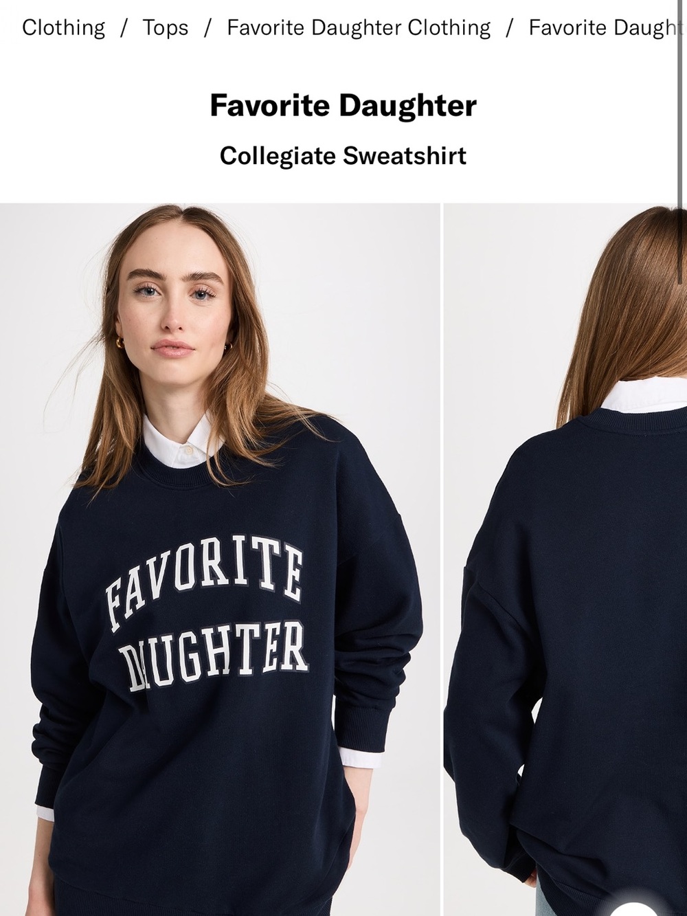 Favorite Daughter Navy Crewneck Sweatshirt with White Collegiate Logo